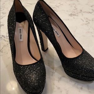 Miu Miu black sequined platform pumps